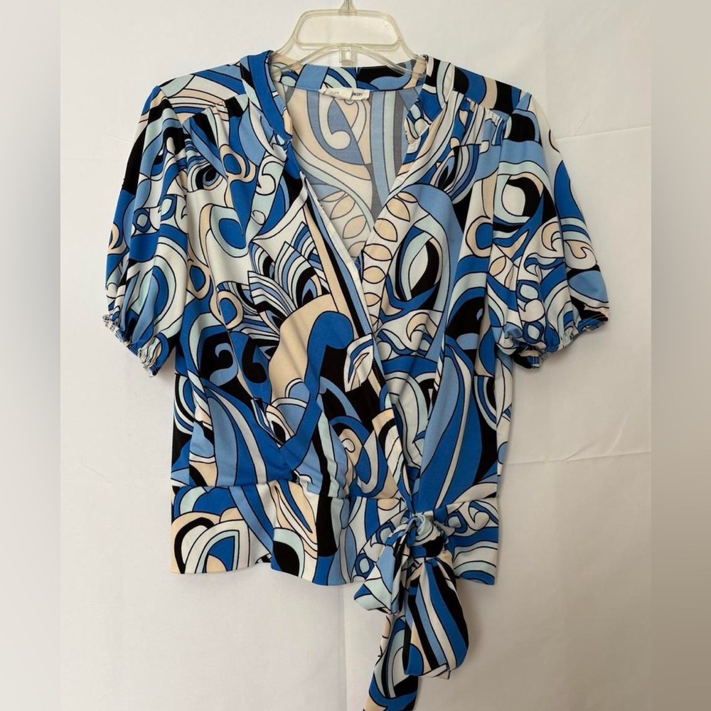 PerSeption Concept Blue and Black Abstract Blouse